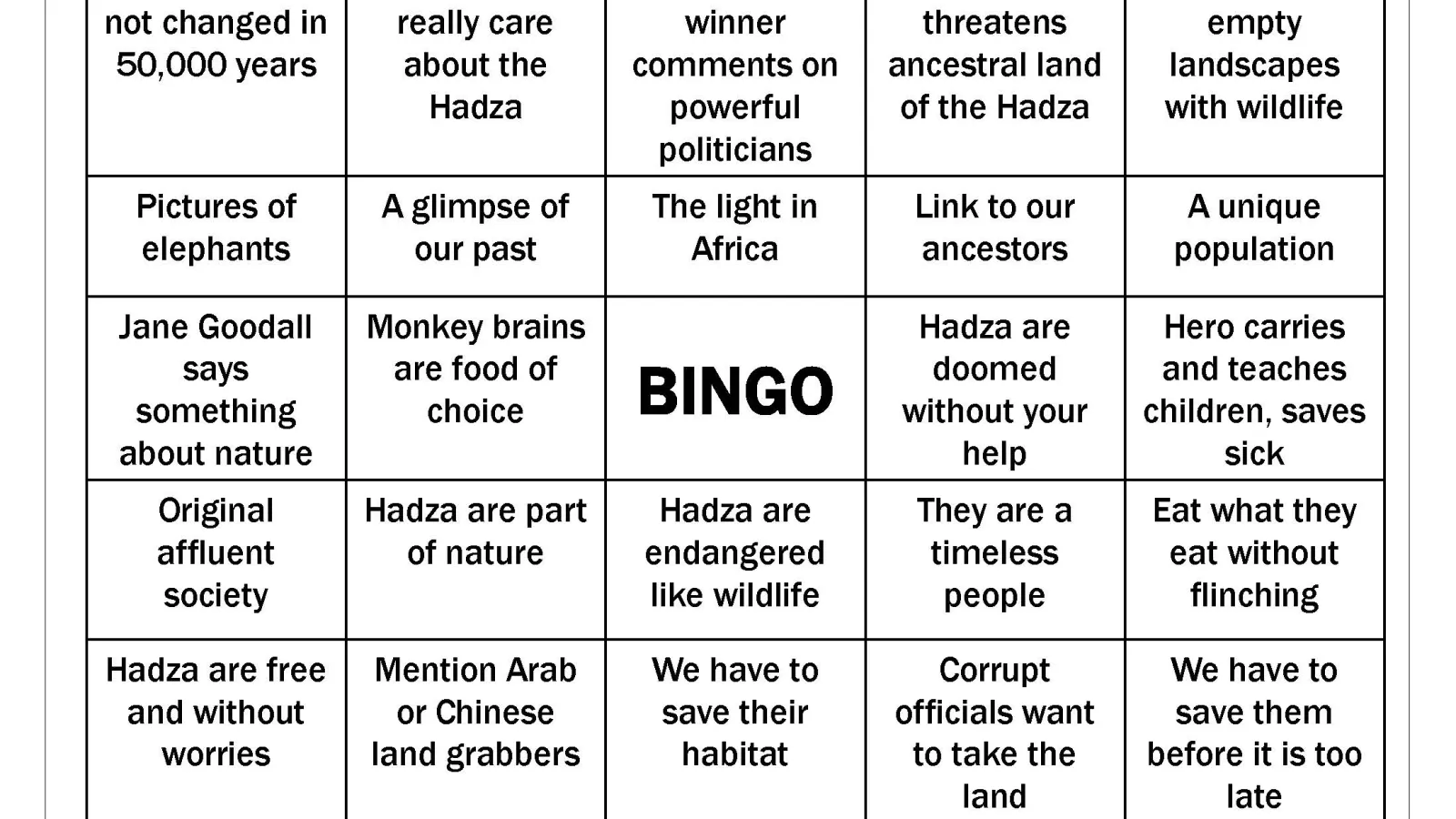 Bingo card.