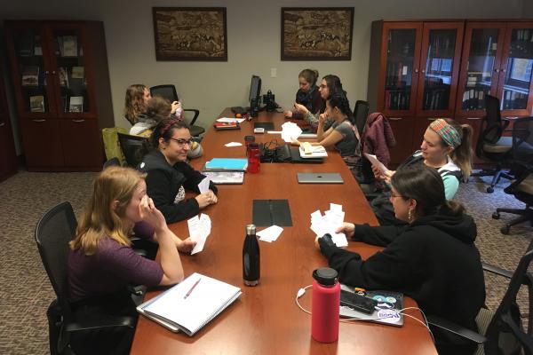 Students playing Go Theory in graduate seminar on anthropological theory.